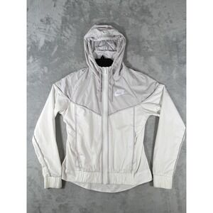 Nike Jacket Womens XS White Grey Sportswear Windrunner Full Zip Hooded